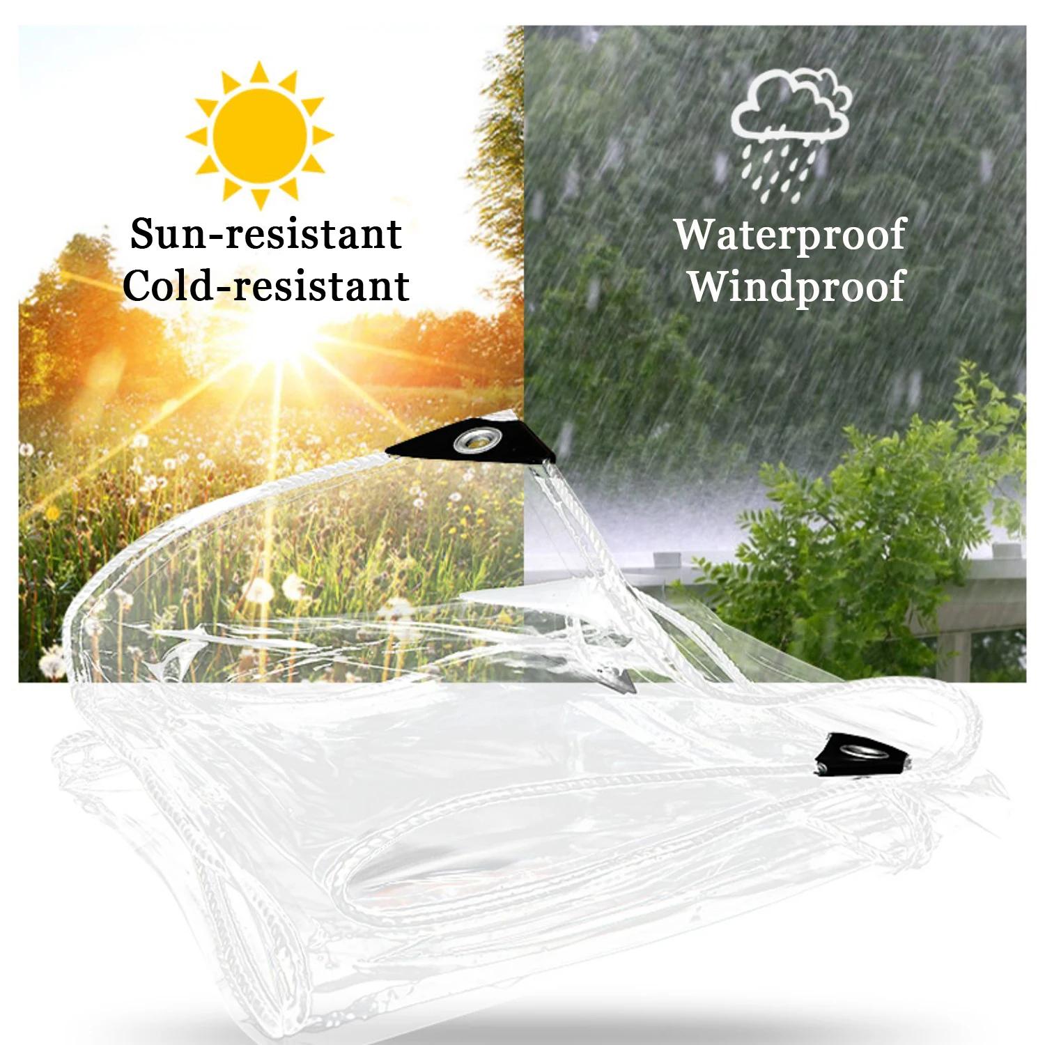 Bâche transparente imperméable en PVC avec œillets, résistante aux intempéries, pliable, couverture