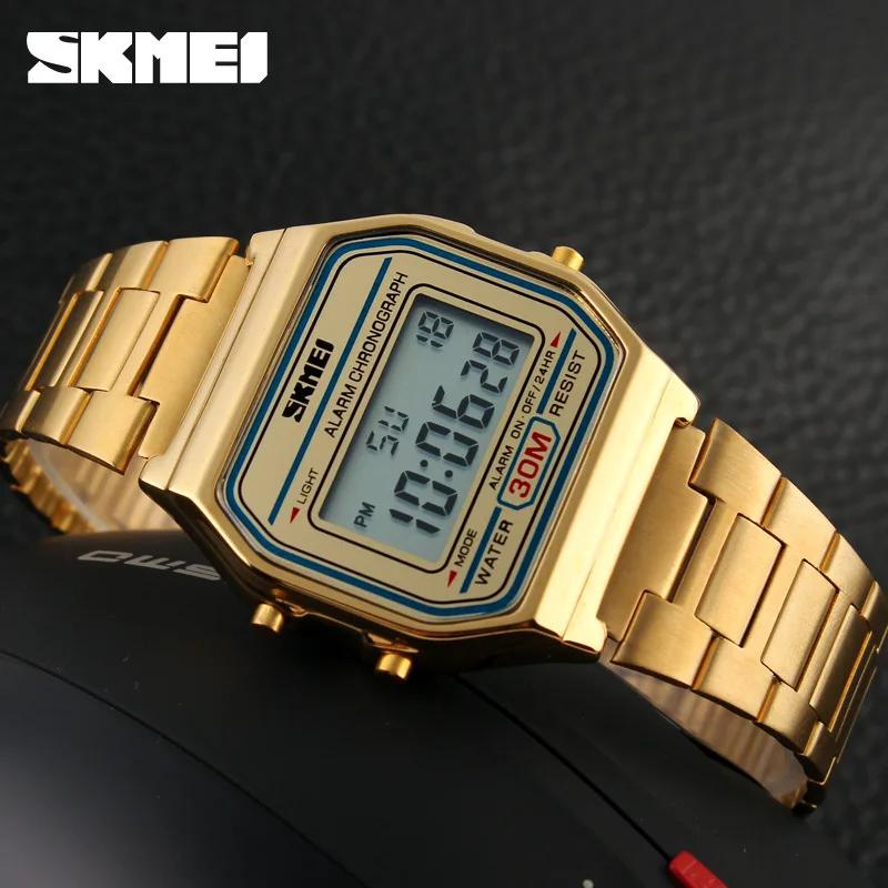 SKMEI-Montre rétro pour hommes d'affaires, électronique, étanche, à la mode, avec bande fine, numéri