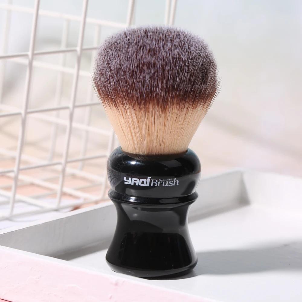 Pinceau à raser pour homme YAQI Ofel 24 mm, manche noir, poils synthétiques jaunes, pour rasage humi