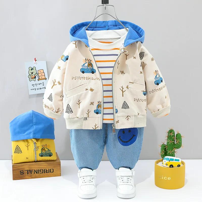 Costume voiture bébé 0-4 ans - Ensemble trois pièces rayé manches longues pour automne