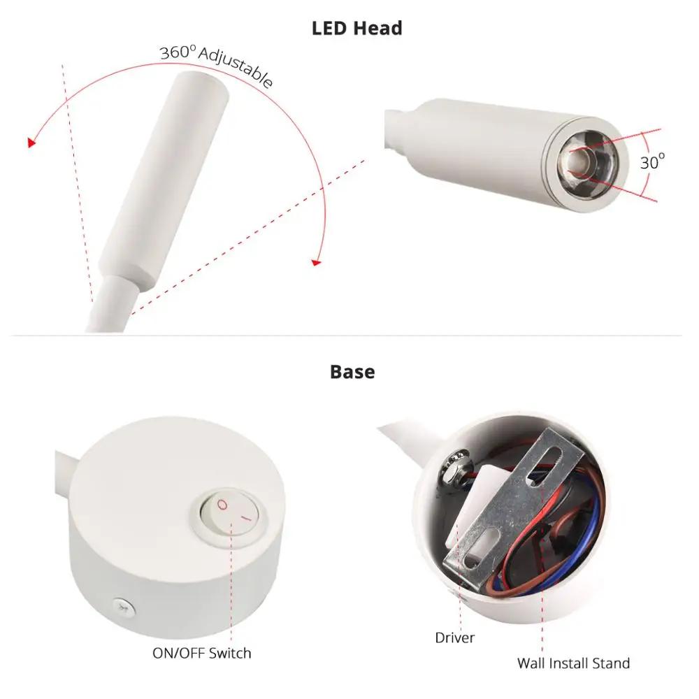 2 pièces стильн hôtel chevet travail étude lecture applique appliques 3W livre lampe veilleuse lumin