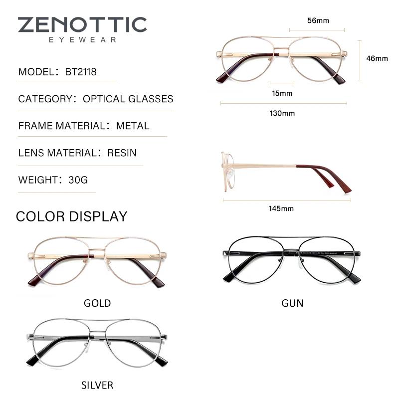 ZENOTTIC-Monture de lunettes d'ordinateur pilote, lunettes optiques en métal, anti-lumière bleue, co