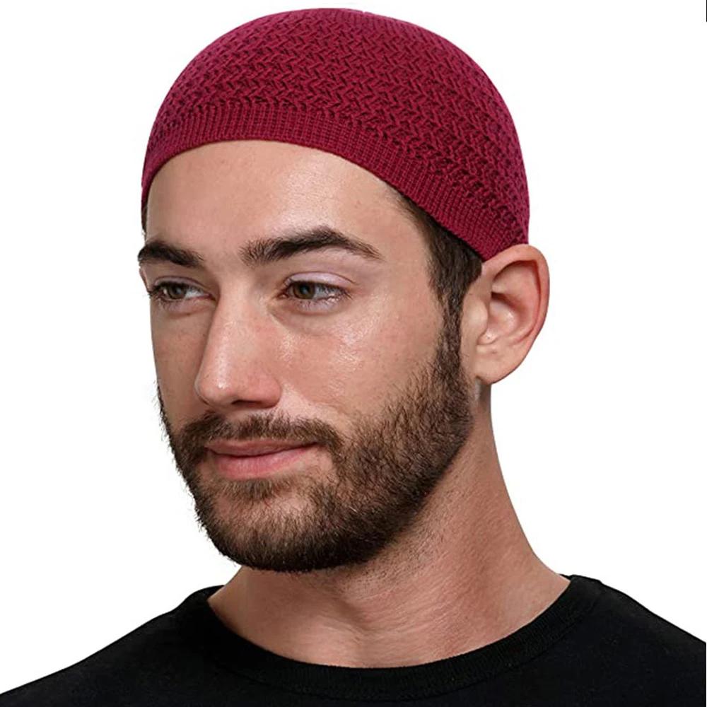 Chapeaux de prière musulmans pour hommes, bonnets masculins chauds, casquette à tête ronde, chapeau
