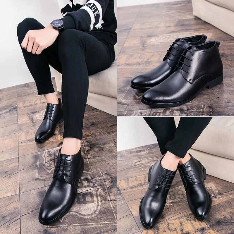 Nouveau italien en cuir véritable hommes bottes affaires hiver/printemps fermeture éclair/à lacets b