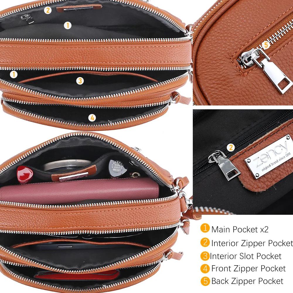 Zency concepteur femmes sac à bandoulière véritable cuir de vachette sac à main poches à glissière g