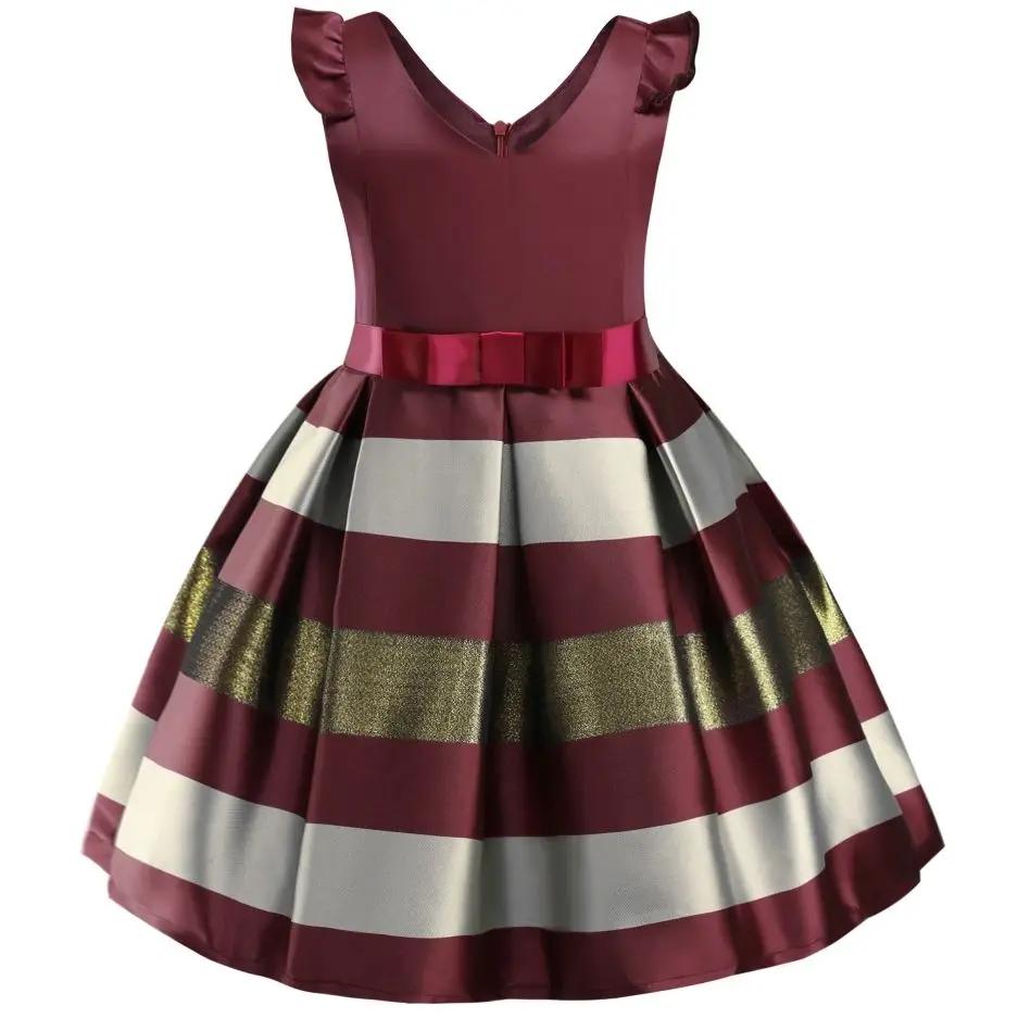 Robe fleurs rayures petite fille princesse Noël mariage - Tenue fête élégante enfants vêtements cérémonie