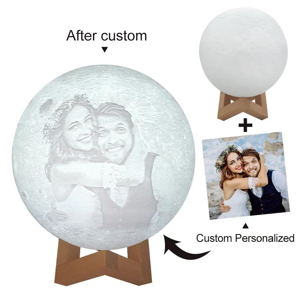 Lampe lunaire imprimée en 3D, texte Photo personnalisé, veilleuse USB personnalisée, anniversaire, f