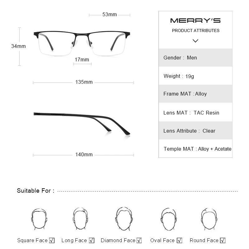 MERRYS-Lunettes à monture carrée pour hommes, demi-optique, ultralégères, style business, myopie, en