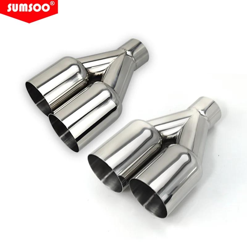 Véritable sumsoo double pointe d'échappement en acier inoxydable bord droit poli argent soudage sile