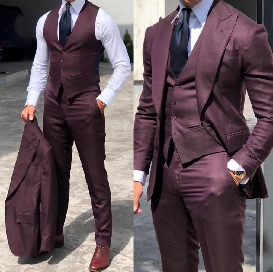 Costumes de smoking de mariage chic pour hommes, coupe cintrée, costume 3 pièces pour garçons d'honn