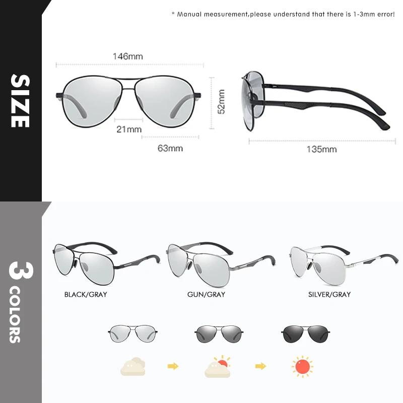 Lunettes de soleil photochromiques pilote de conception de marque classique hommes lunettes de solei