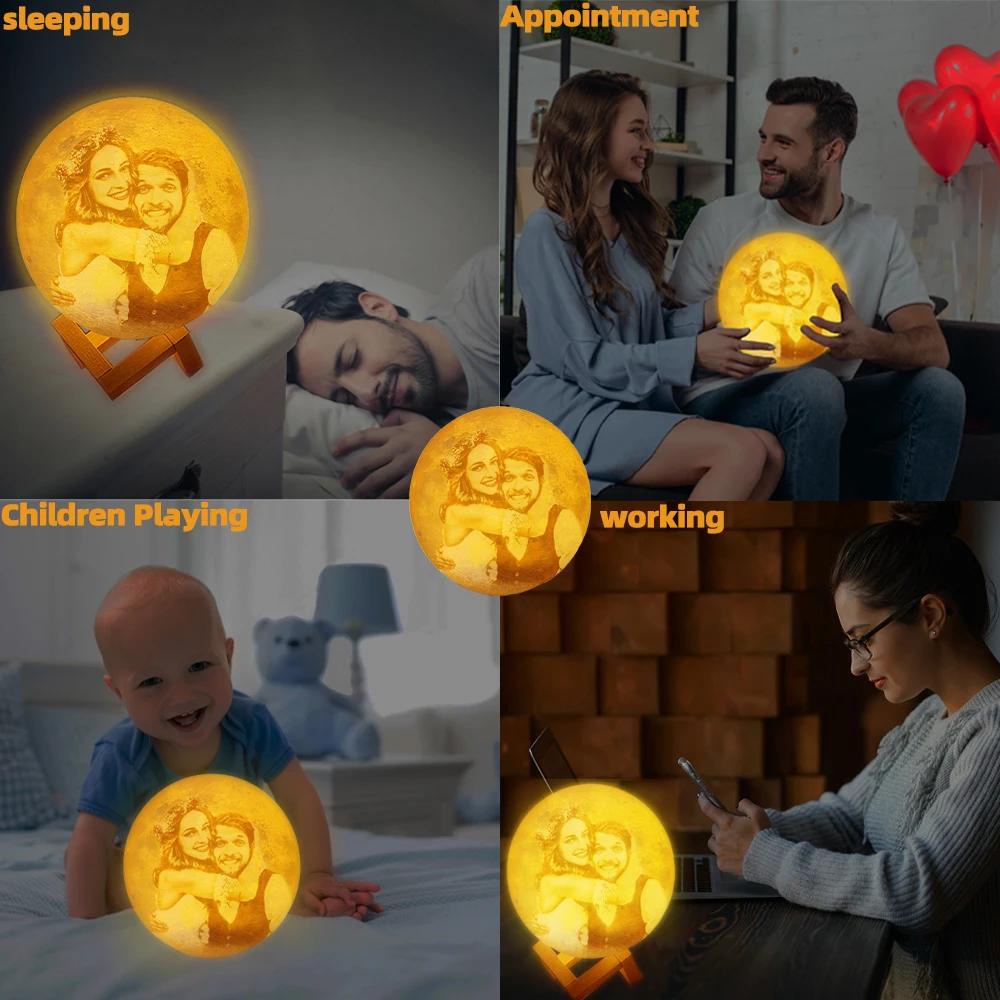 Lampe lunaire imprimée en 3D, texte Photo personnalisé, veilleuse USB personnalisée, anniversaire, f
