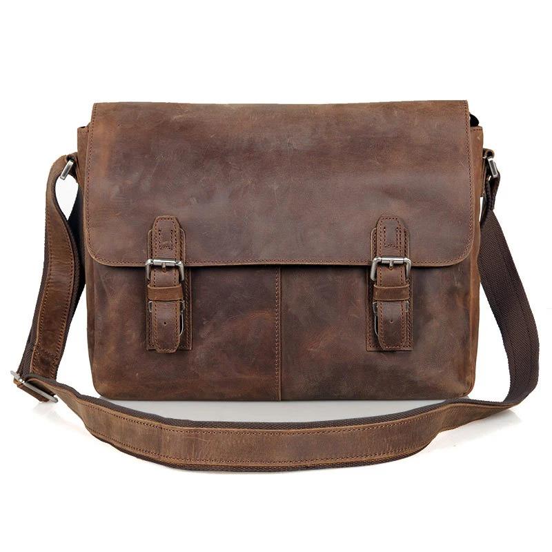 Vintage Crazy Horse cuir hommes sac à bandoulière en cuir véritable sac de messager hommes sac à ban