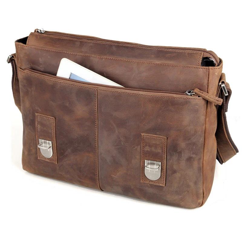 Vintage Crazy Horse cuir hommes sac à bandoulière en cuir véritable sac de messager hommes sac à ban