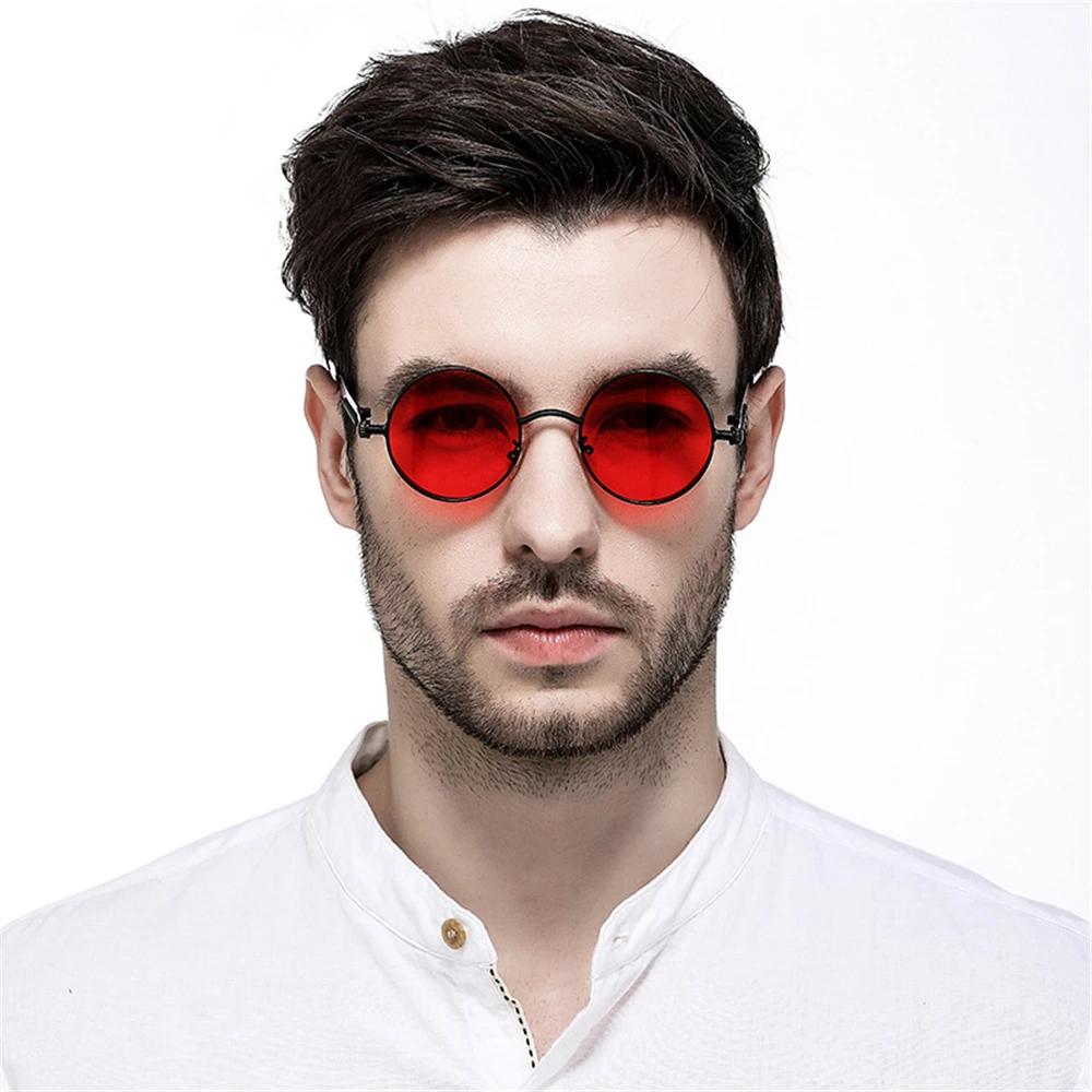 VIVIBEE Lunettes de soleil vintage steampunk rouges pour hommes, lunettes rondes punk en alliage mét