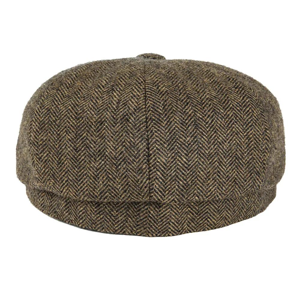 BOTVELA laine Tweed casquette gavroche à chevrons hommes britannique Gatsby rétro chapeau pilote cas