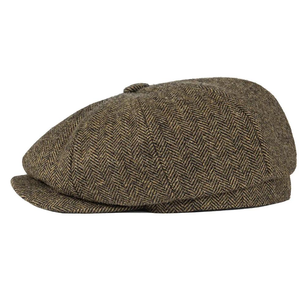 BOTVELA laine Tweed casquette gavroche à chevrons hommes britannique Gatsby rétro chapeau pilote cas
