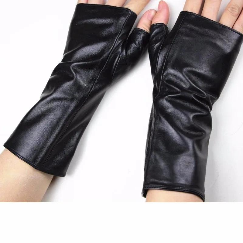 Gants longs demi-doigt en peau de mouton pour femmes et hommes, en cuir, pour conduite de voiture, m
