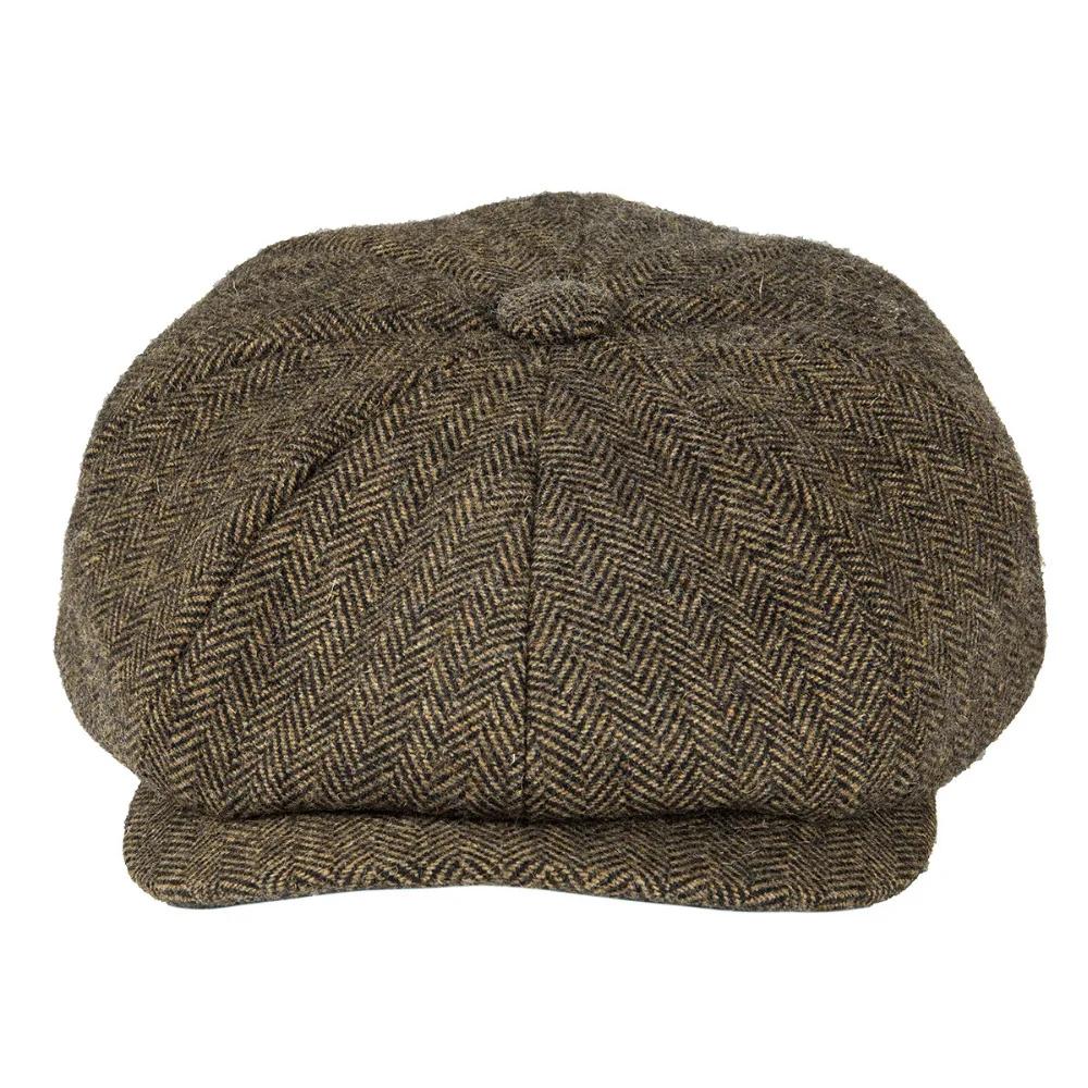 BOTVELA laine Tweed casquette gavroche à chevrons hommes britannique Gatsby rétro chapeau pilote cas