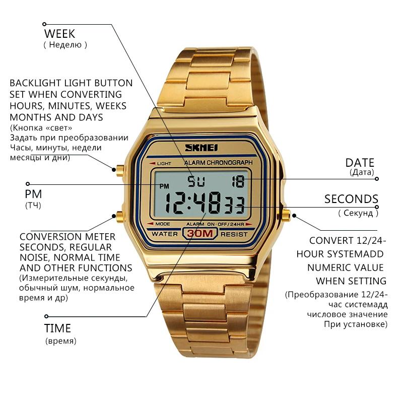 SKMEI-Montre rétro pour hommes d'affaires, électronique, étanche, à la mode, avec bande fine, numéri