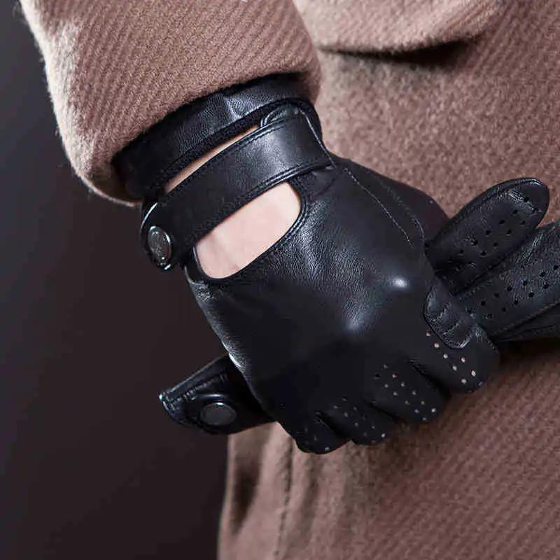Gants antidérapants en cuir véritable pour hommes, à la mode, respirants, à trous, pour Sports d'été