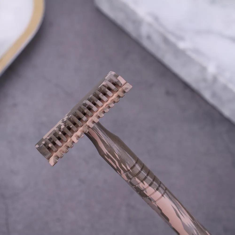 YAQi – ensemble de 3 rasoirs de sécurité pour hommes, couleur Camouflage, poignée en laiton, ensembl
