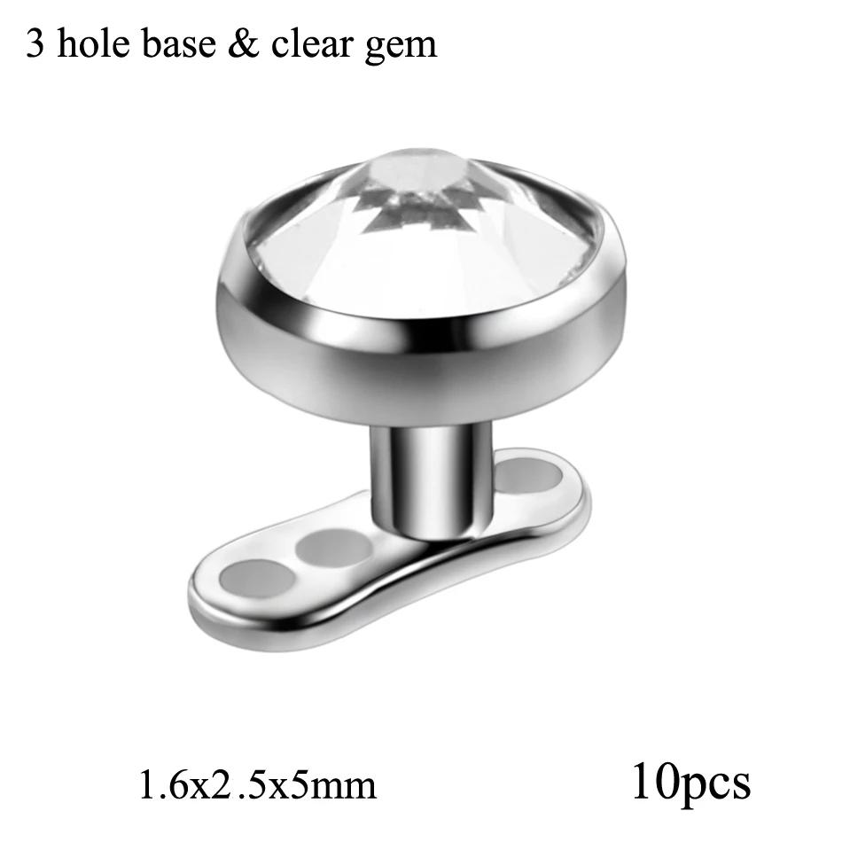 10 pièces/lot G23 titane Piercing Micro Base d'ancre cutanée et hauts Skinner plongeur cristal gemme