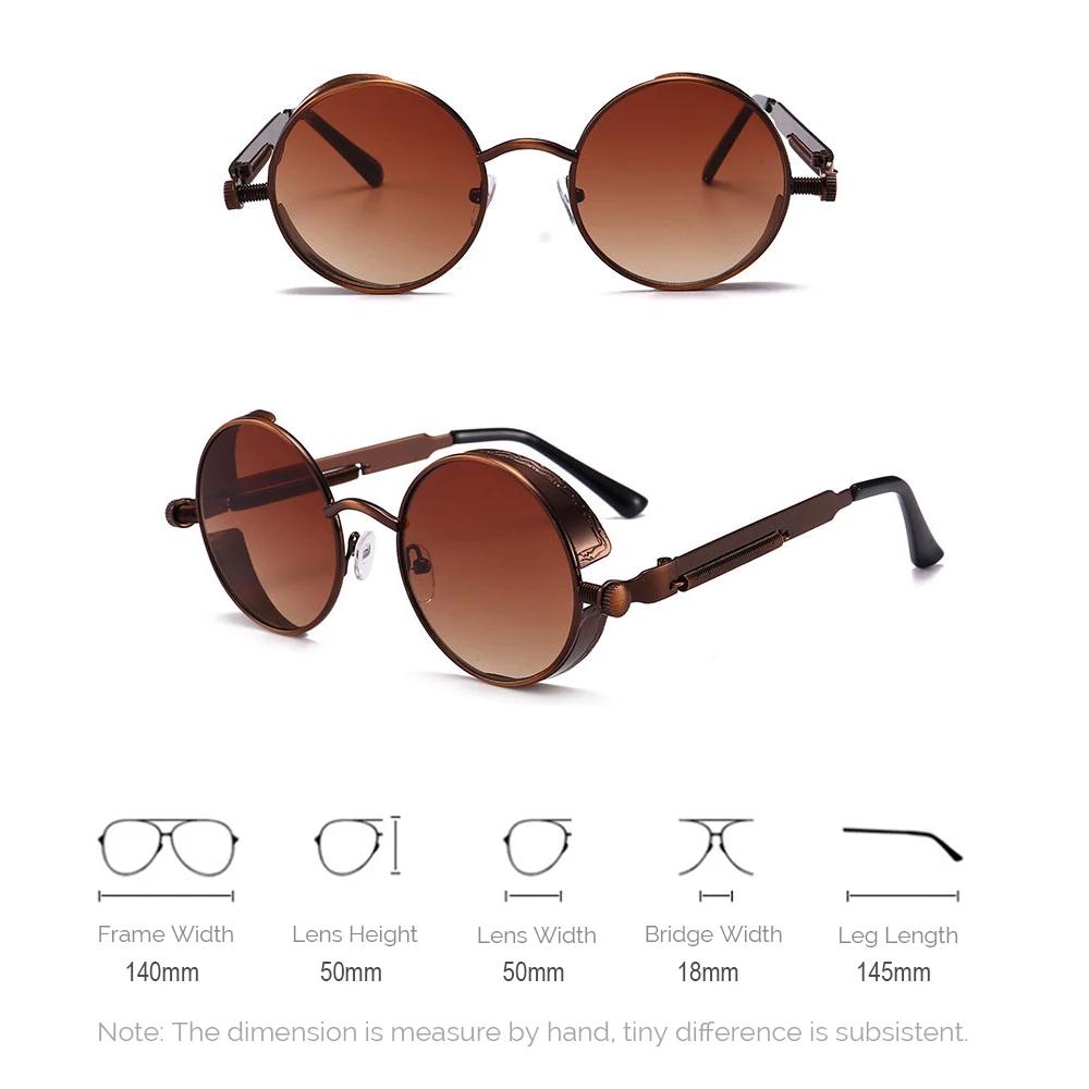 VIVIBEE Lunettes de soleil vintage steampunk rouges pour hommes, lunettes rondes punk en alliage mét