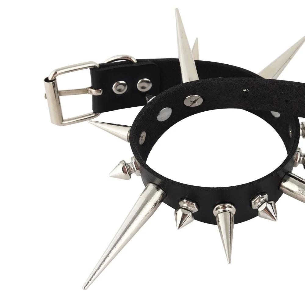 Collier ras du cou Punk en Faux cuir pour femmes et hommes, longs Rivets cloutés, Style gothique, ac