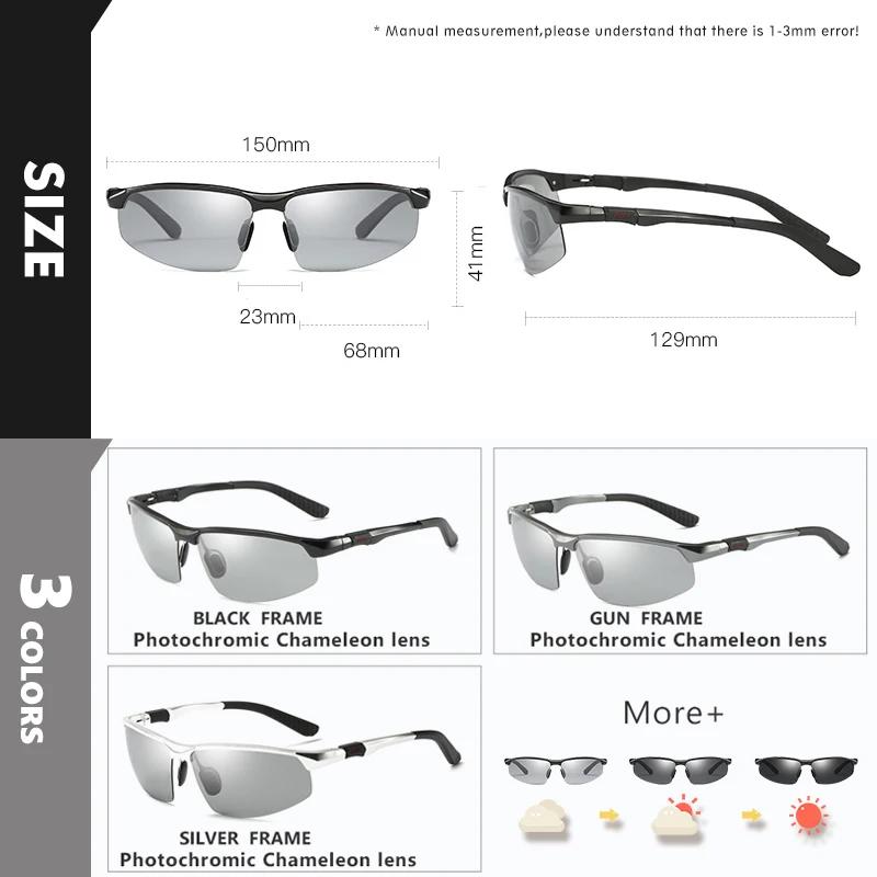 Nouveau aluminium sans monture lunettes de soleil photochromiques hommes lunettes de conduite polari