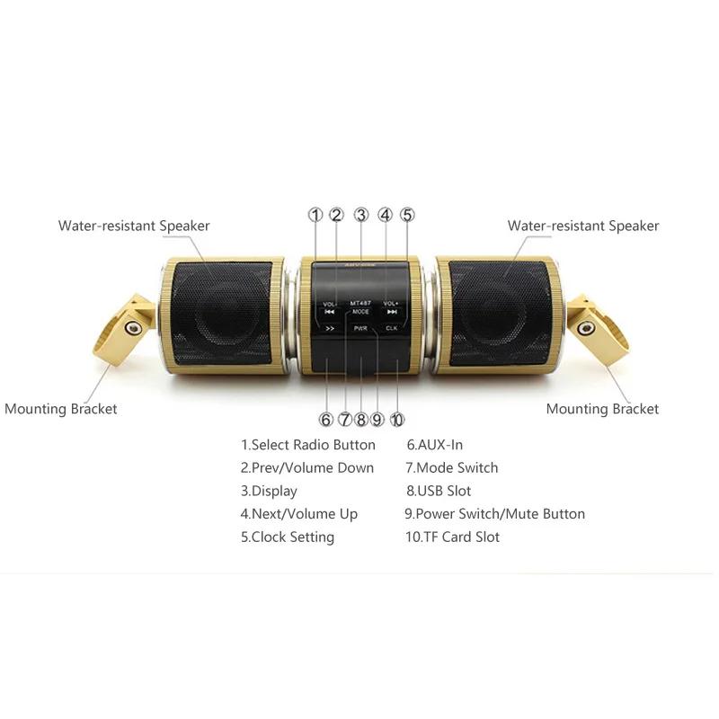 Audio FM pour moto, Radio AUX USB, carte TF, Compatible Bluetooth, affichage AUX, lecteur de musique