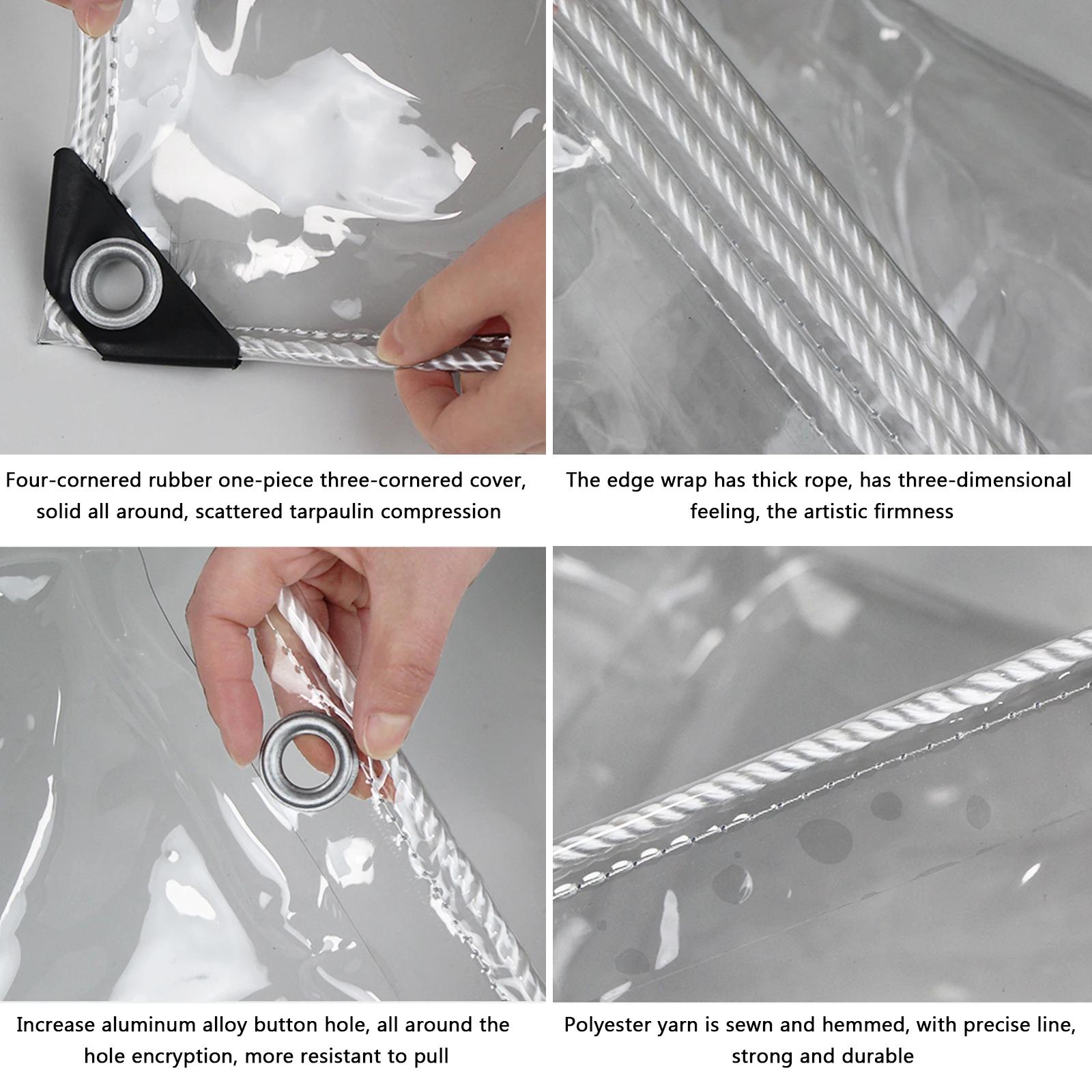 Bâche transparente imperméable en PVC avec œillets, résistante aux intempéries, pliable, couverture