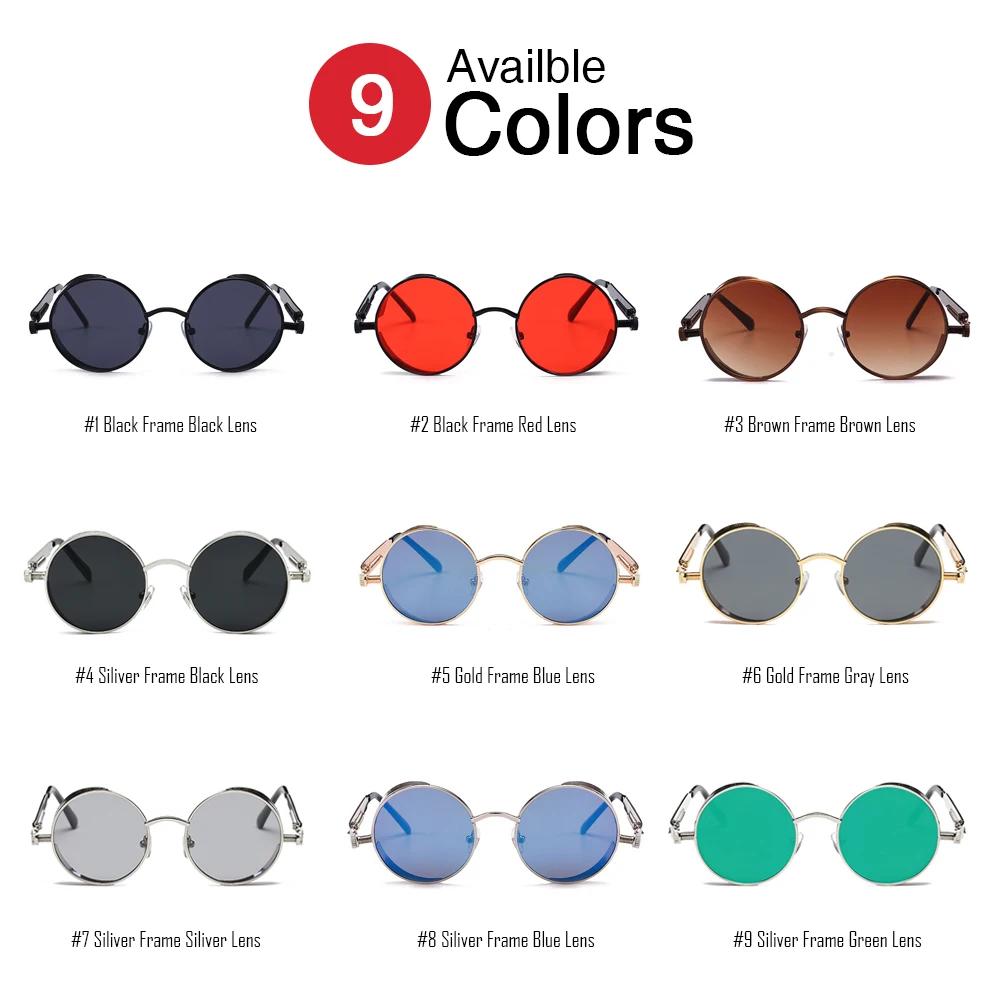 VIVIBEE Lunettes de soleil vintage steampunk rouges pour hommes, lunettes rondes punk en alliage mét