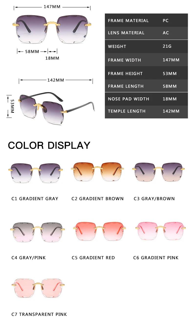 Lunettes de soleil carrées sans monture pour hommes et femmes, lunettes de soleil rouges, créateur d