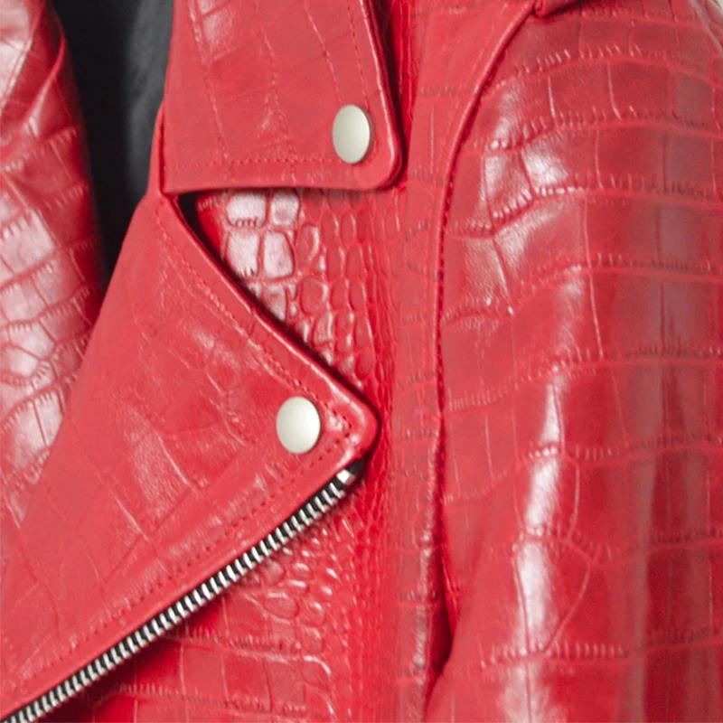 Mauroicardi-Veste de motard en similicuir à motif crocodile rouge pour homme, manches longues, ferme