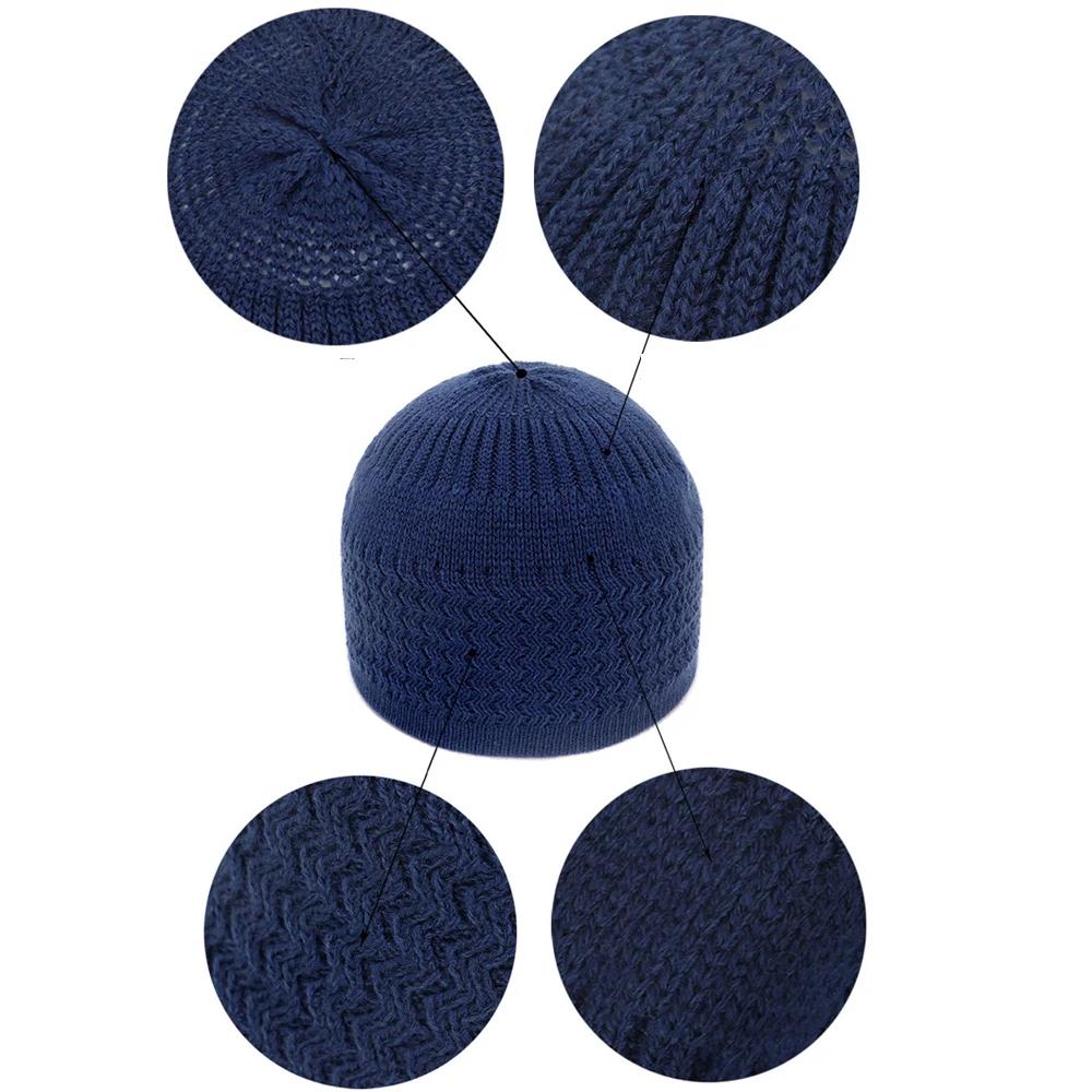 Chapeaux de prière musulmans pour hommes, bonnets masculins chauds, casquette à tête ronde, chapeau