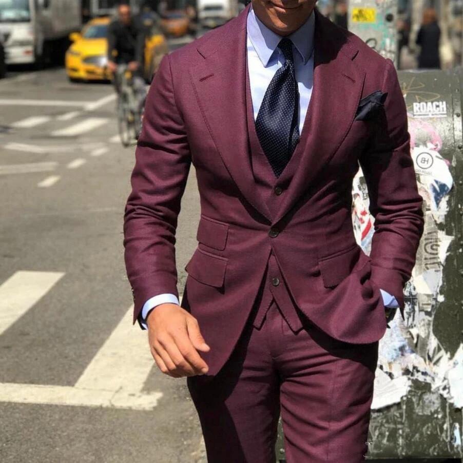 Costumes de smoking de mariage chic pour hommes, coupe cintrée, costume 3 pièces pour garçons d'honn