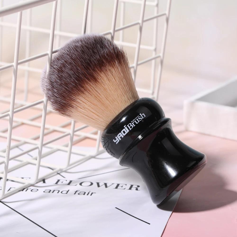 Pinceau à raser pour homme YAQI Ofel 24 mm, manche noir, poils synthétiques jaunes, pour rasage humi