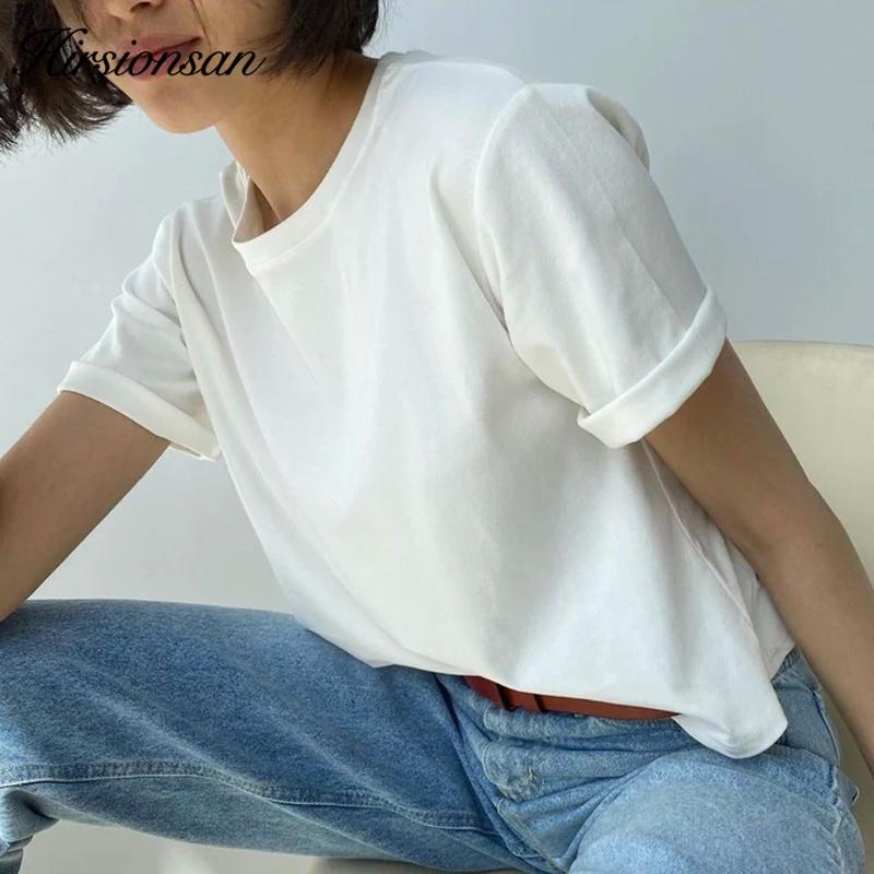 Hirsionsan-T-Shirt décontracté en coton pour femme, vêtement basique, doux, couleur unie, style Hara