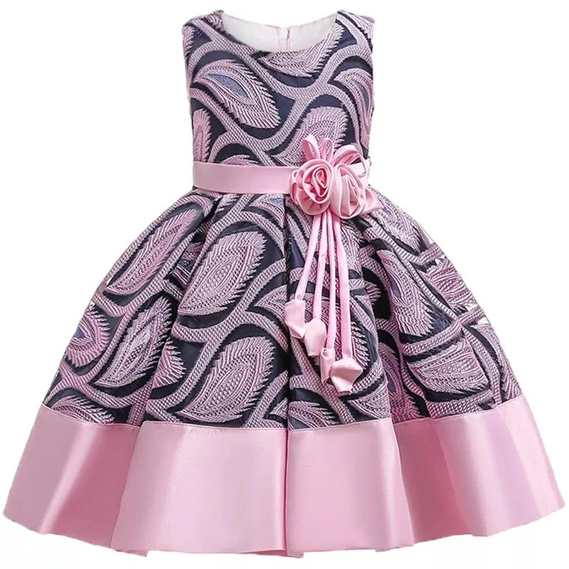 Robe fleurs rayures petite fille princesse Noël mariage - Tenue fête élégante enfants vêtements cérémonie