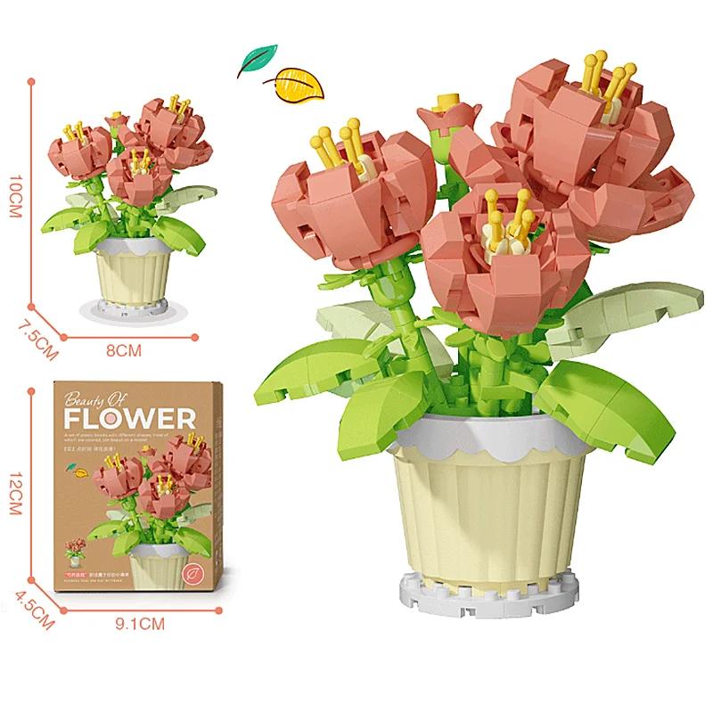Bouquet de blocs de construction créatif, cadeau en pot de plante de fleur éternelle, plante en pot
