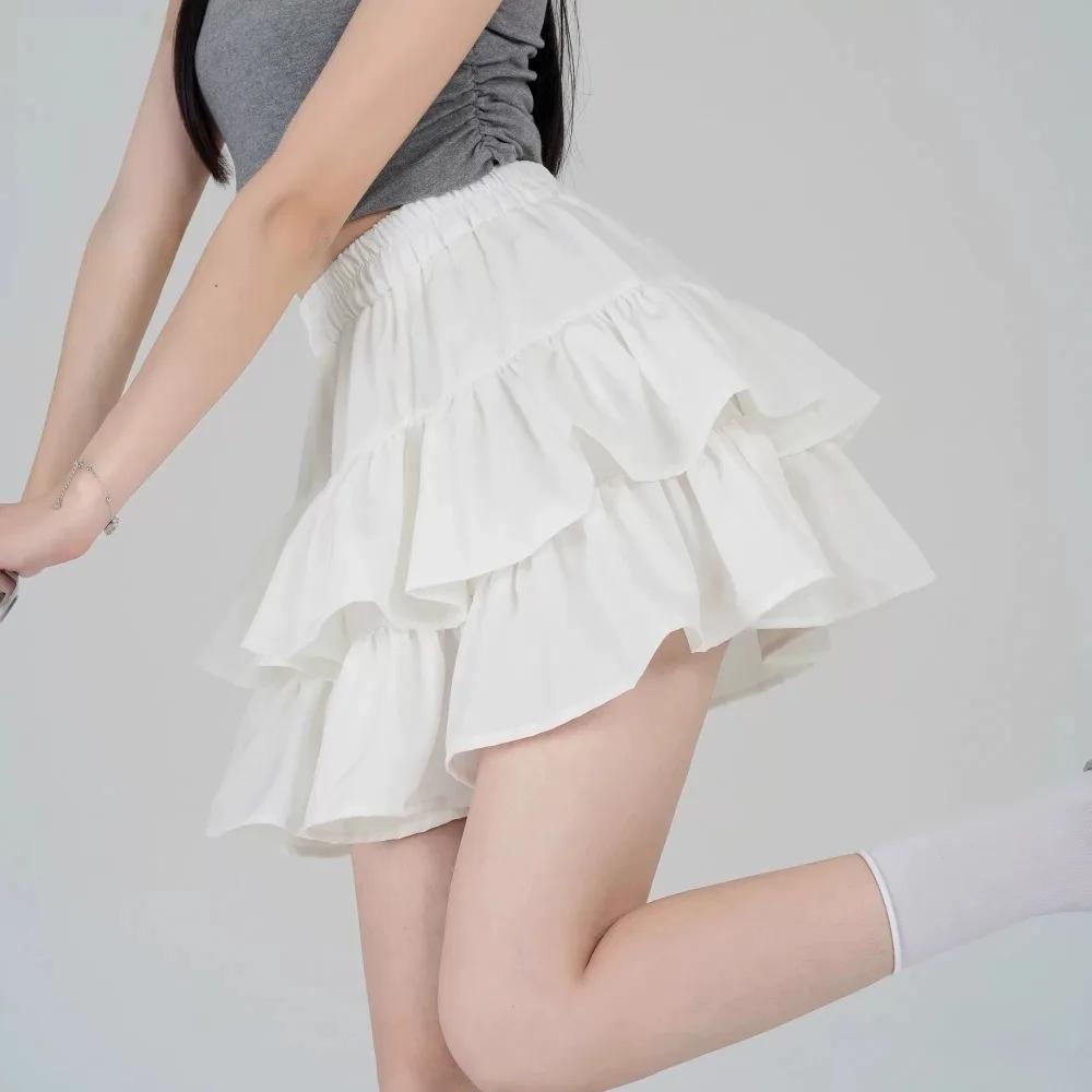Jupe Courte Évasée Kawaii d'Été, Adorable et Coquette, Taille Haute, Volants, Patchwork, Style Lolit