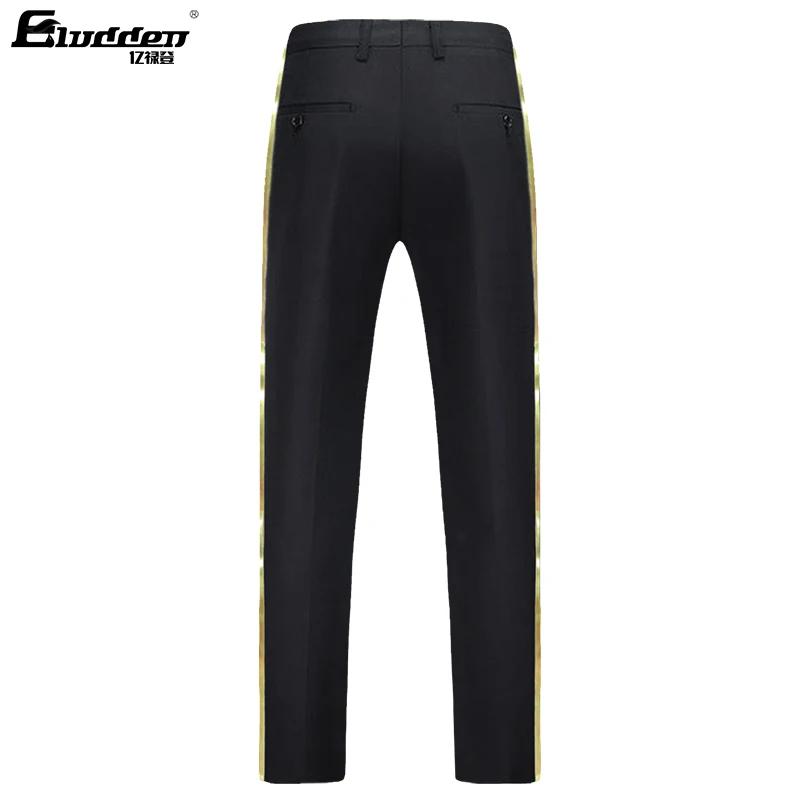 Pantalon de costume noir pour hommes, garniture en cuir doré, décontracté, formel, pour le bureau, é