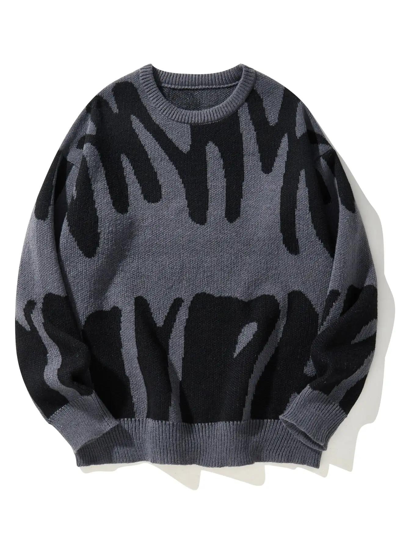 Pull à col rond à motif jacquard irrégulier pour hommes, pull décontracté, document d'abonnés, popul