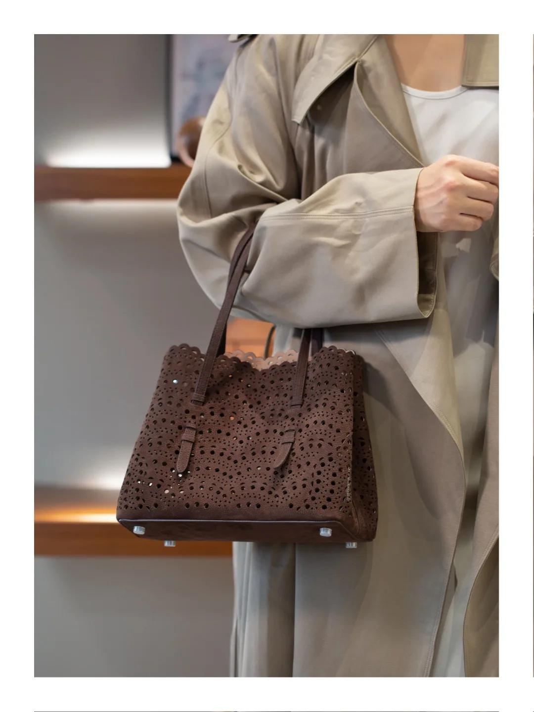 Nouveau sac de Shopping fourre-tout en cuir avancé vague évider panier rétro daim sac incliné à band
