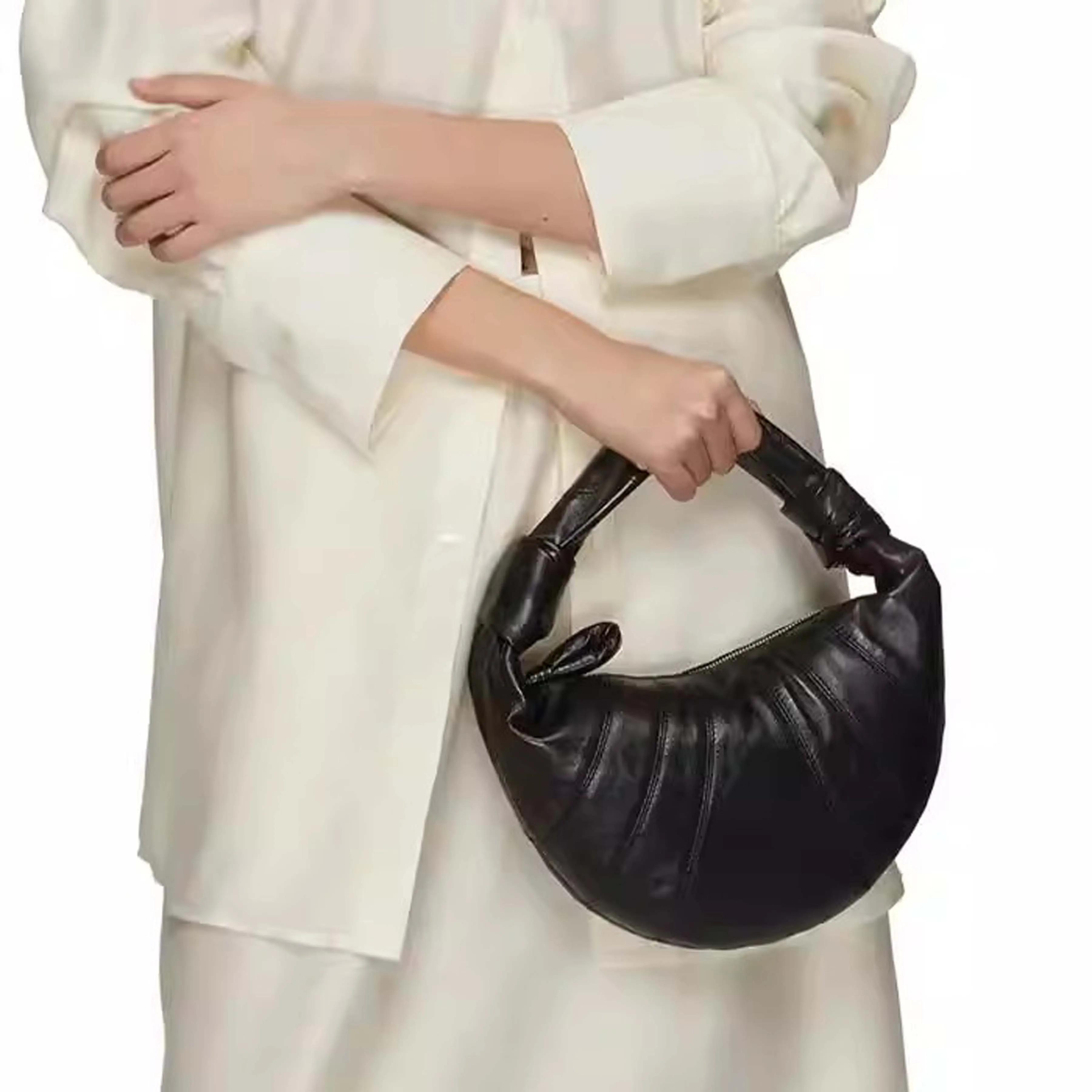 Nouveau modèle 2026 : Sac croissant sous le bras en peau de mouton, mini sac croissant porte-bonheur
