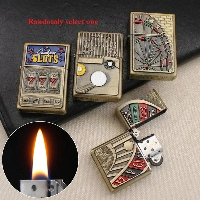 Briquet artisanal en Relief en métal, allume-cigare à meule rétro, accessoires pour fumer, briquets