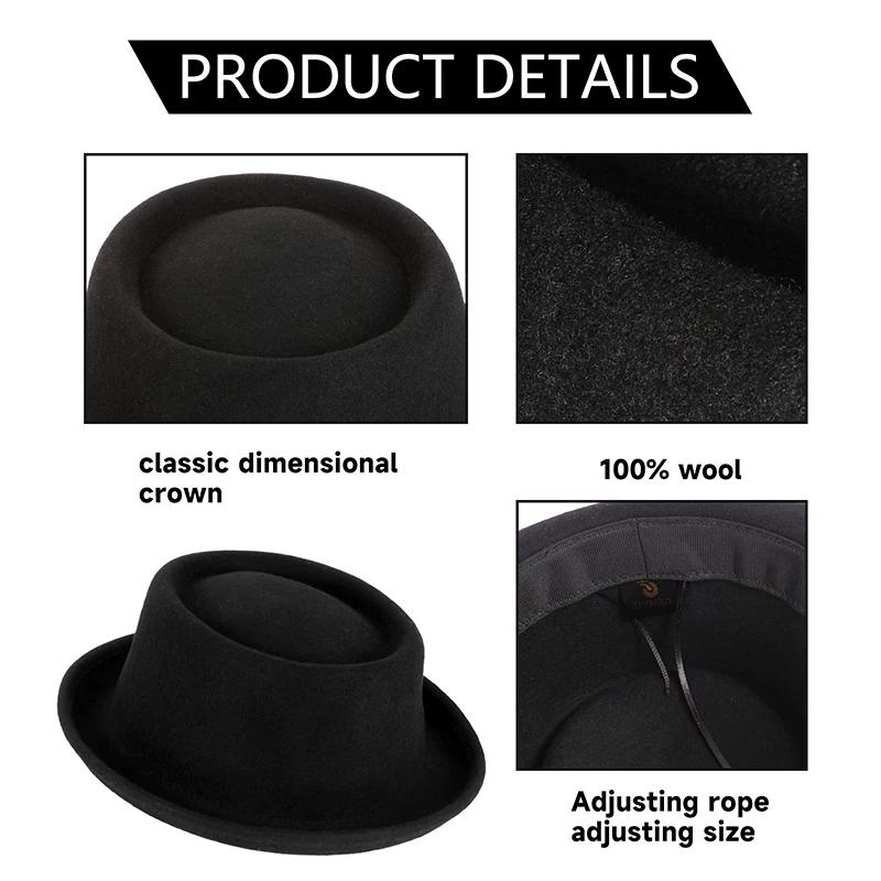 GEMVIE-Chapeau Classique en Feutre Doux pour Homme et Femme, Fedora à Bord Incurvé, 100% Laine, Auto