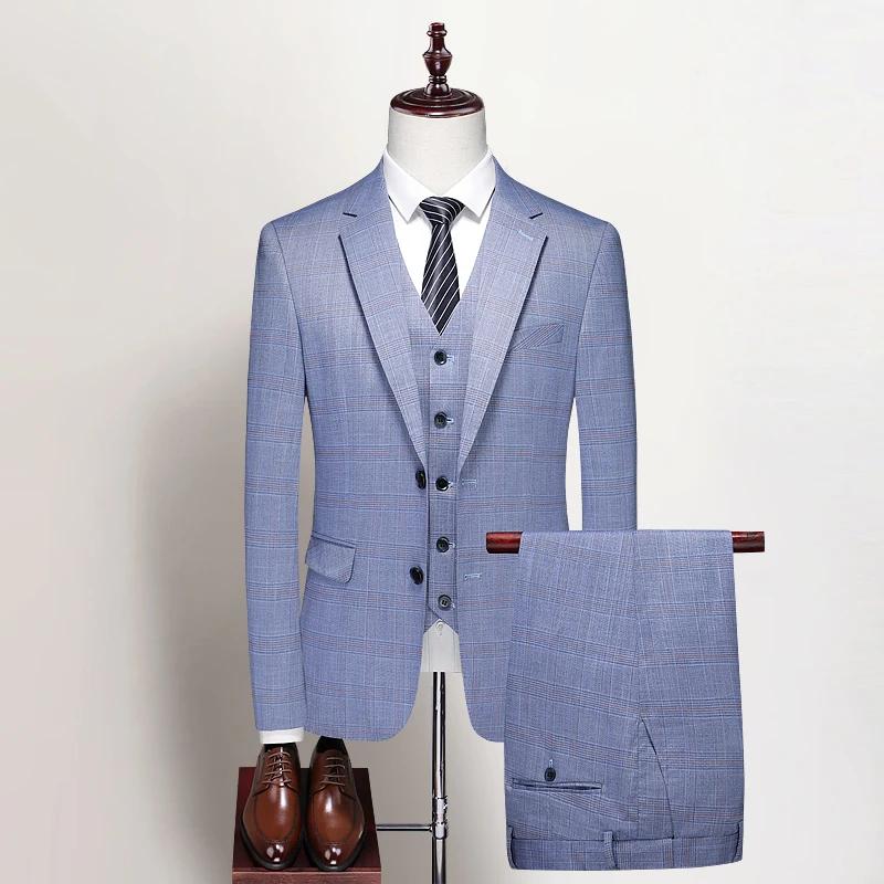 Ensemble trois pièces à rayures pour hommes, robe slim, tenue de mariage haut de gamme, costume imbi