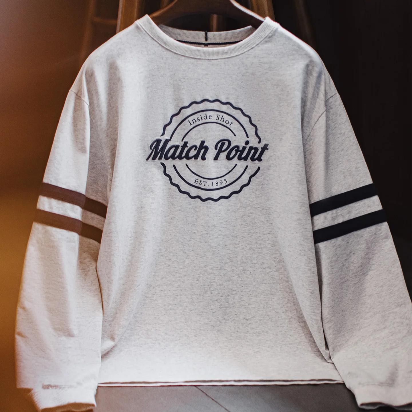 Sweat-shirt rétro à rayures brodées pour hommes, gris, léger, col rond, manches longues, pull en tri
